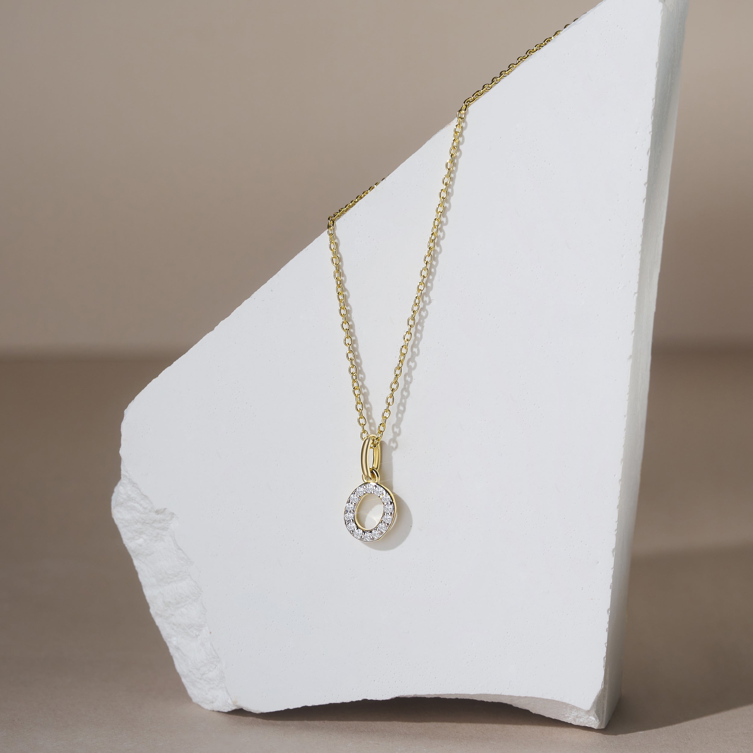 Love Letter Initial O Lab Diamond Necklace set in 18K Gold Vermeil